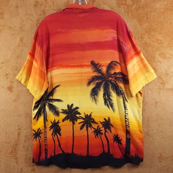 HUGO BOSS Shirt Mens XL Red Sunset Button Up Short Sleeve Hawaiian ELLINO $148 - Picture 7 of 11